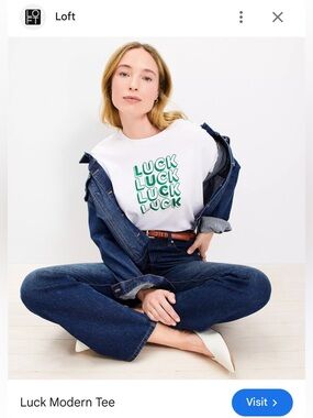 LOFT White Graphic 'Luck' Short Sleeve Tee | Size XL